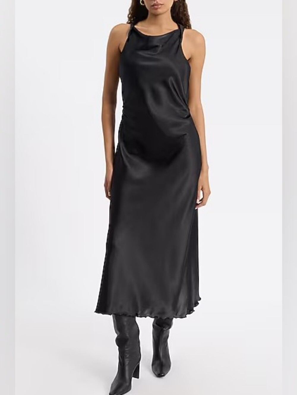Express NWT Black Satin Sleeveless Twist Strap Maxi Dress Misses Large